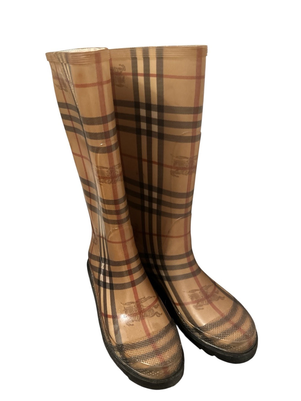 Burberry Plaid Mid-Calf Rain Boots in Classic Beige Check - Picture 3 of 4